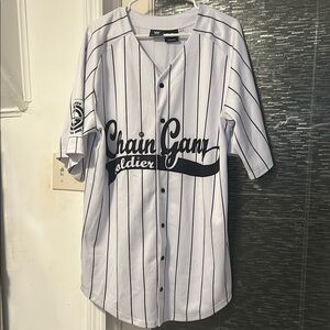 Chain Gang Soldier White Pinstripe Baseball Jersey